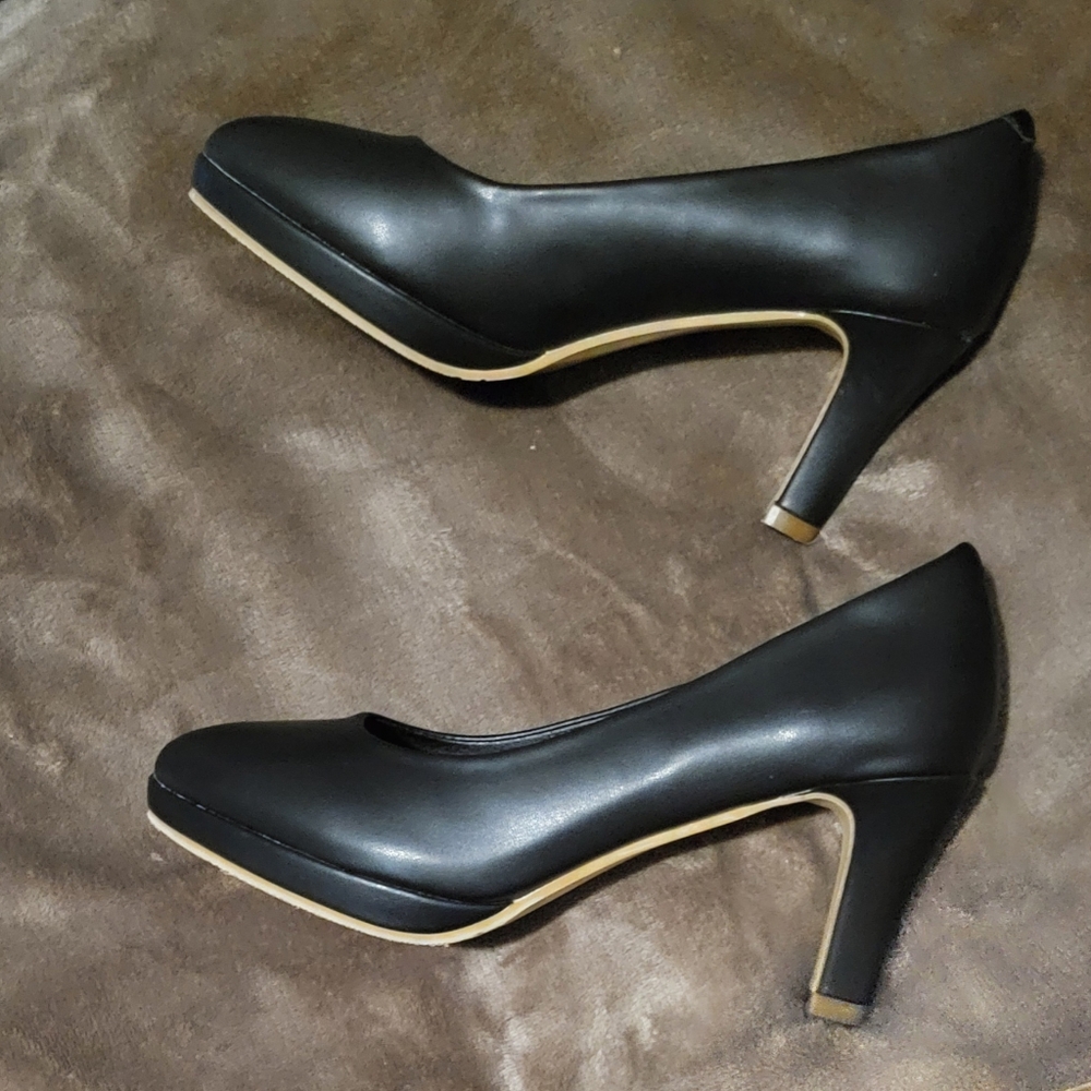 🔥HP🔥WOMENS KKDOM HIGH HEELS PUMPS ROUND TOE CLASSIC PLATFORM PUMP BLACK SZ 8.5